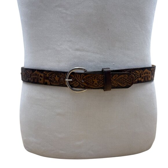 Vintage Tooled Leather Belt With Floral & Star Design - Picture 1 of 8